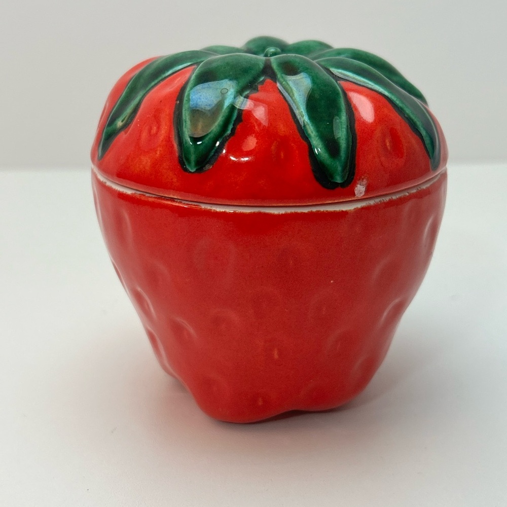 Vintage, Retro Strawberry Shaped Ceramic Lidded Jar, Kitschy, Storage Container